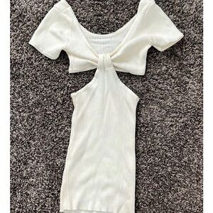 White Ribbed Cut-Out Top